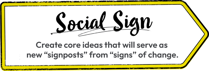 SOCIAL SIGN Create core ideas that will serve as new “signposts” from “signs” of change.